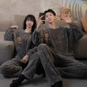 7 Couple velours automne et hiver flanelle corail pyjamas femmes hommes pyjamas maison porter des ensembles de vêtements de nuit - Product Image 6