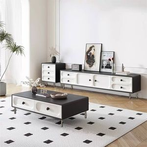 Ensemble <span class=keywords><strong>Table</strong></span> Basse et Meuble TV Nordique en <span class=keywords><strong>Bois</strong></span>, Design Moderne Noir et Blanc, Économique et Abordable pour Salon - Product Image 6