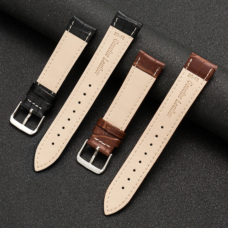 20/22 Leather Watch Strap Metal Buckle Brown and Black Color Choose Waterproof Common Unsex Watch Band Accessories