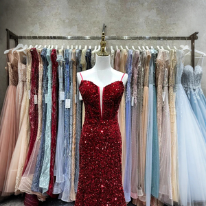 Jancember LSJA34 Sparkly <strong>Red</strong> <strong>Sequins</strong> Golden Spaghetti Strap Mermaid Slim Evening Party Dress - Product Image 3