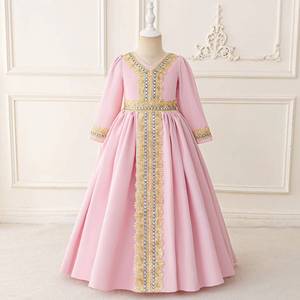 Vestido de niña estilo árabe de Oriente Medio con cinturón bordado, vestido de encaje de Dubái, conjunto de disfraz para actuaciones en escenario, Eid, festivales y fiestas - Product Image 1