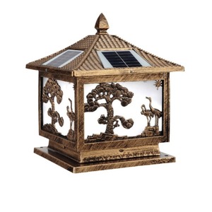 Lampe solaire à pilier en bronze, LED, pour extérieur, jardin, mur, avec design de sapin, pour la décoration de cour - Product Image 5