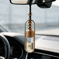 Flacon diffuseur de parfum pour voiture en verre rechargeable de 5 ml, 7 ml, 10 ml, avec bouchon en bois, cadre métallique, pendentif parfum pour voiture avec boîte cadeau