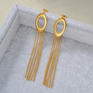 Pendientes de joyería fina de lujo con borlas largas de acero inoxidable dorado, exagerados y a la moda, al por mayor. - Product Image 2