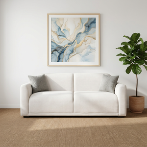 Canapé deux places moderne rembourré en tissu, dossier rigide, accoudoirs carrés, pieds en bois, mobilier minimaliste pour salon - Product Image 1