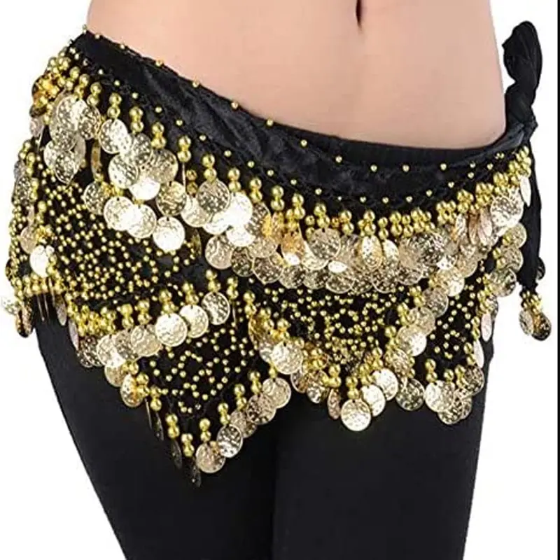 פסטיבל תלבושות ריקודי בטן צעיף ירך צעיף זהב מטבעות קטיפה הודי בטן ריקוד חצאיות מזרחי ריקודי בטן לעטוף חצאית