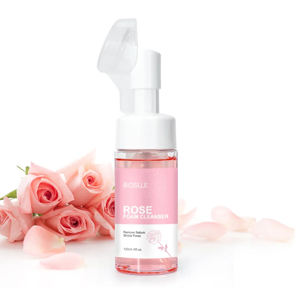 Private Label Rustgevende Whitening Hydraterende Gezicht Schuim Wassen Natuurlijke Huidverzorging Rose Gezichtsreiniger