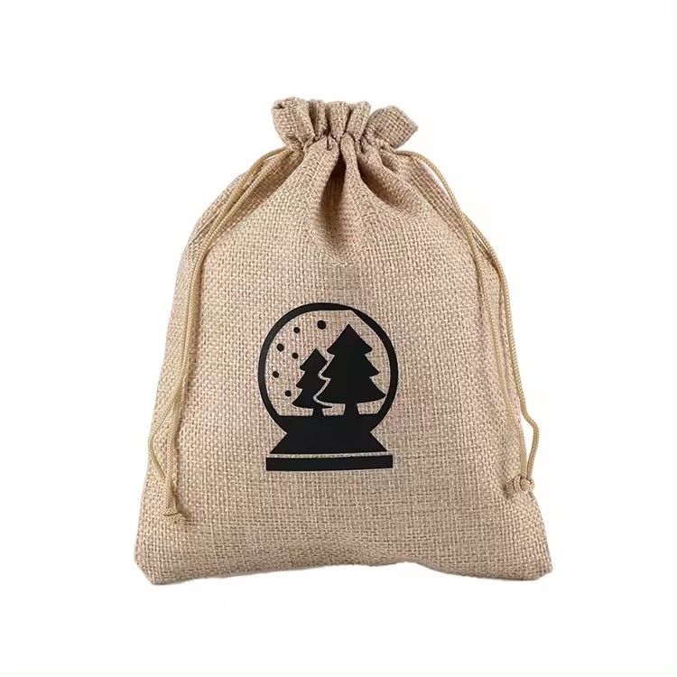 Natural Plain Burlap Coffee Bag Customize Small Christmas Jute Drawstring Bags For Gift Packaging