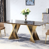 Ensemble de table à manger moderne de luxe en acier inoxydable avec cadre doré et plateau en marbre pour 8 personnes, pour le salon, meubles de maison