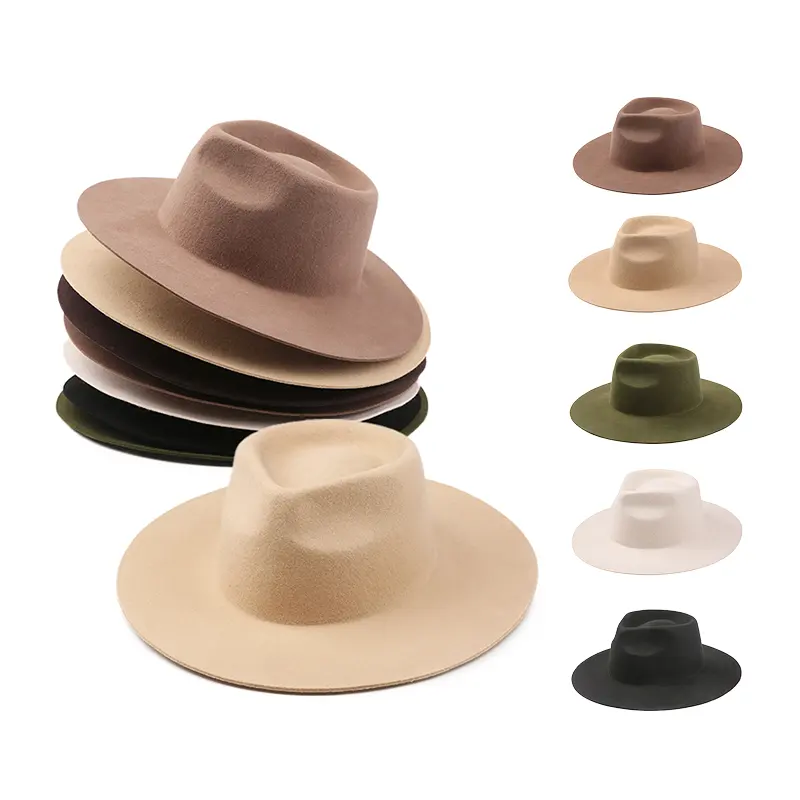 Linglong personalizado 100% sombrero de fieltro de lana australiana cuerpo rígido ancho sombrero al por mayor Fedora sombreros de ala dura para mujeres