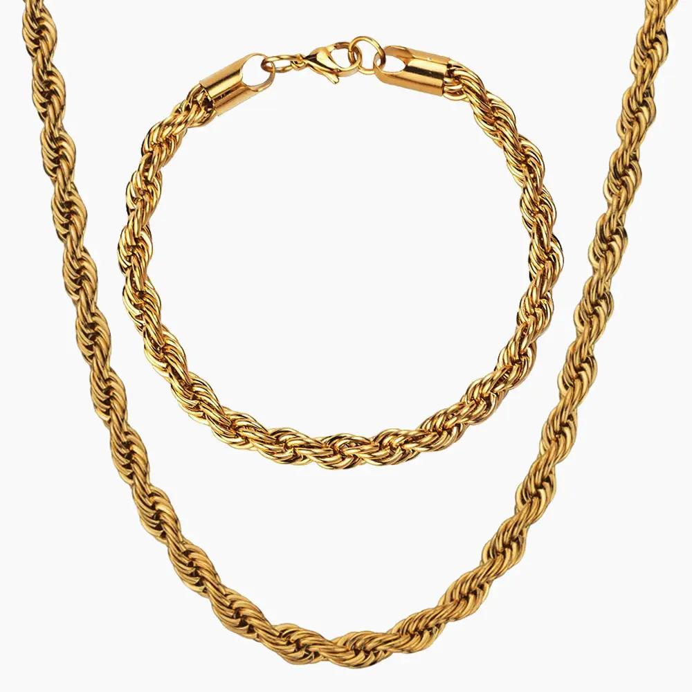 Collana cubana di moda PVD in acciaio inossidabile placcato oro 18 carati Dubai Set di gioielli da uomo Miami Cuban Rope Chain bracciale Set di gioielli