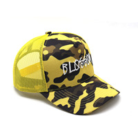 Venta al por mayor de parches personalizados con logotipo de alta calidad de 5 paneles de ala precurvada Old School Camo Gorras gorras de camionero de malla sombrero