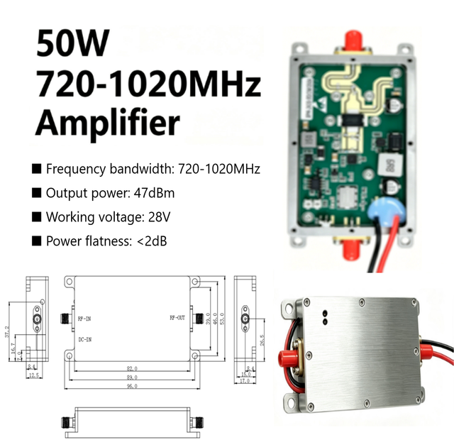 New 50W Power Amplifier 720-1020MHz 700-1000MHz 47dBm Wireless Signal RF Power Amplifier Module CE-YNX-PM-07105SD