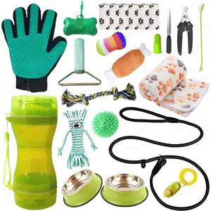 Glifmeey 24 in 1 Dog Essentials Kit Green Pink Blue Puppy Starter Kit for Small Dogs