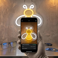 لافتة نيون مخصصة من الأكريليك الأصفر بتصميم نحلة، إضاءة LED قابلة للتعتيم للكاميرات والحفلات والمتاجر