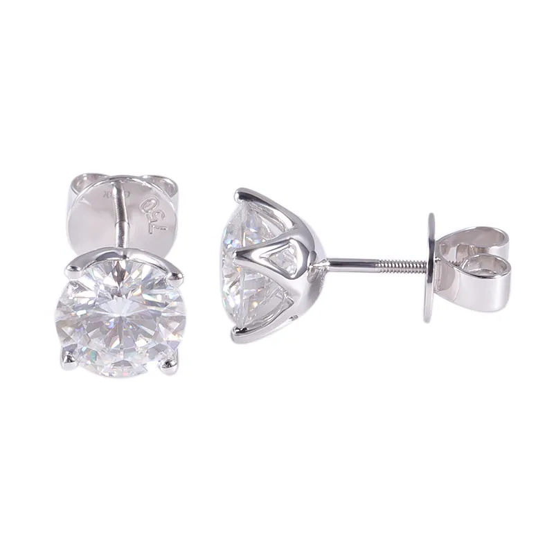 Large Center Stone 9mm Round Shape Moissanite Diamond Earrings Studs in 18K White Gold Studs Earrings