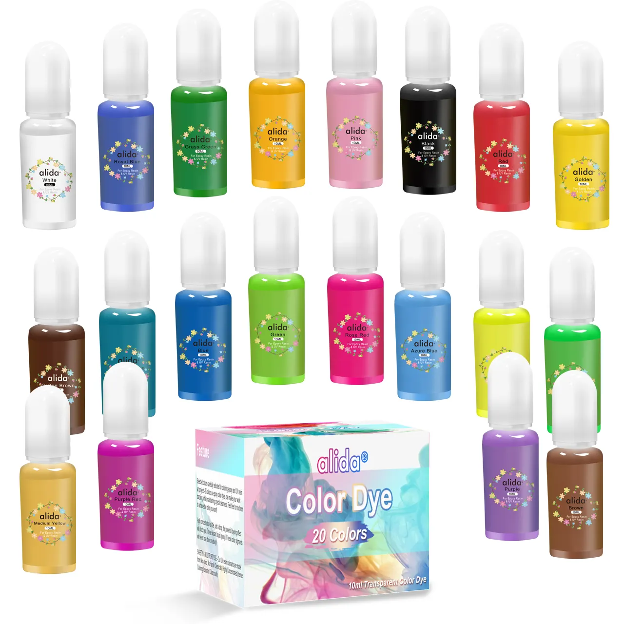 Alida Transparent Pigment Set 20 Colors for Epoxy & UV Resin Color Liquid Resin Dye