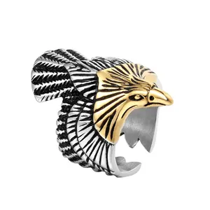 Cincin elang baja tahan karat pria cincin elang Skyhawk patung trendi Retro dipersonalisasi cincin Elang Hewan, ukuran US 8-12