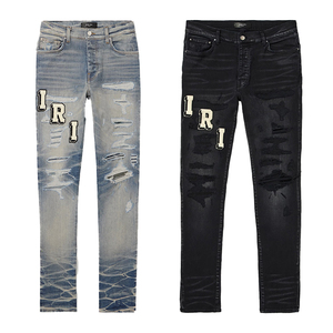 Custom <strong>Printed</strong> Logo Distressed <strong>Men</strong> Jeans Fashion Design Ripped Jeans <strong>Men</strong> Streetwear Jeans Vintage Slim Fit Denim <strong>Trousers</strong> <strong>Men</strong> - Product Image 1