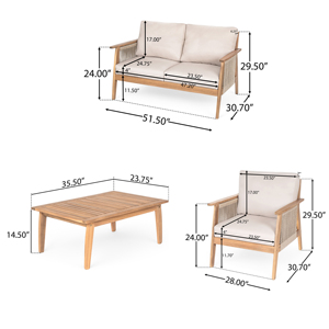 Ensemble de canapés de patio modulaires modernes et durables en <span class=keywords><strong>bois</strong></span> d'<span class=keywords><strong>acacia</strong></span> et corde, 4 pièces - Product Image 2