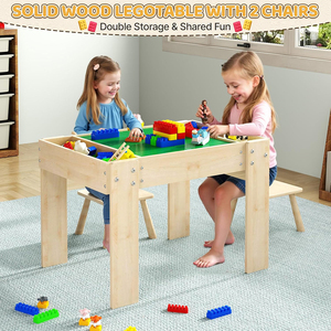 Table d'activités multifonctionnelle en bois pour enfants, table robuste pour blocs de construction avec rangement pour les tout-petits - Product Image 2