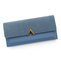 Dompet Wanita Panjang Grosir Populer, Dompet Gesper Kulit PU, Tempat Kartu Bentuk V, Dompet Koin Korea, Carteras Para Mujer