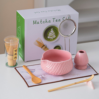 Ensemble de thé matcha en céramique rose Sakura personnalisé OEM ODM avec logo, 8 pièces, ensemble de bols à matcha japonais, texture d'écorce d'arbre, kit cadeau pour cérémonie du matcha