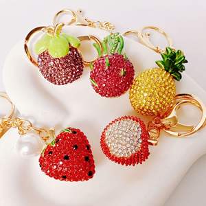 3D Cubic Bling <b>Crystal</b> Rhinestone Keychain Set Strawberry Dragon Fruit Litchi Pineapple Fashion Car Pendant <b>Keyring</b> - Product Image 1