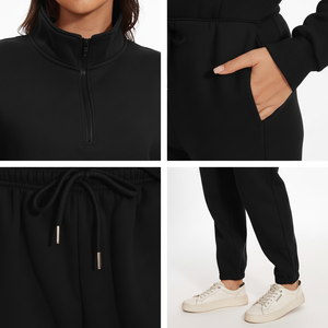 Conjunto Deportivo Casual de Invierno para Mujer, Dos Piezas con Cierre, 100% Algodón, Transpirable y de Secado Rápido - Product Image 1