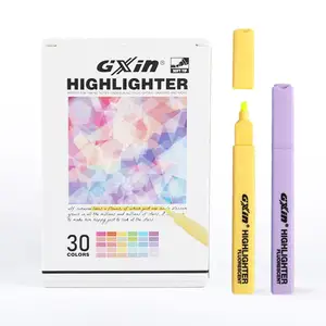 Gxin Custom G-343 30pcs Multicolor Pastel Highlighters Set Soft Nylon Chisel School And Office Fluorescent Mini Highlighter Pen