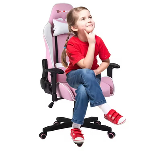 <span class=keywords><strong>Silla</strong></span> de Juego Ergonómica Giratoria Moderna para Niños con Base de Cinco Estrellas en Cuero Blanco y Rosa, Reposapiés de Hierro para Gamers - Product Image 5