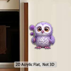 Aimant de réfrigérateur en acrylique en forme de hibou de grange avec <span class=keywords><strong>plume</strong></span> de lavande et fleur de cardinole violette - 1 pièce - Aimant réaliste et mignon en forme d'hibou - Product Image 2
