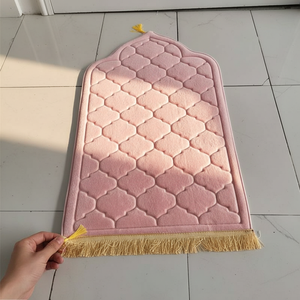 Ensemble de tapis de prière musulman avec pochette élégante, perles et pompons en perles - Antidérapant, réversible, usage domestique, polyester 65x115cm pour femmes - Product Image 1