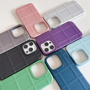 For IPhone 14 Pro Max 11 12 13 Pro 6 7 8 15 Plus 3D Square Design TPU Metallic Paint Feel Shockproof Cover Phone Case Shell