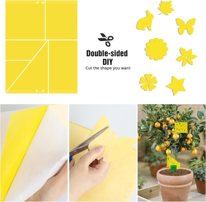 แผ่นกาวดักแมลงสีเหลืองแบบตัดได้ <span class=keywords><strong>DIY</strong></span> แผ่นกาวสองหน้าเหนียวพิเศษ พร้อมเสาติดตั้งสำหรับแมลงบินทุกชนิด - Product Image 4
