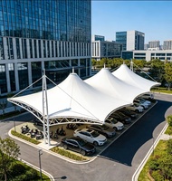 Auvent de stationnement en acier galvanisé avec membrane tendue enduite de PVDF, toit incliné en tissu pour usine et parking