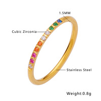 INS Einfacher Edelstahlring mit 18K Gold PVD-Beschichtung, Bunter Zirkon, Dünner Fingerring aus Titanstahl, 4MM Breite, Rechteckige Ringe