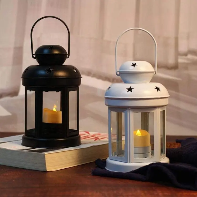 Colorful Metal Candle Holder Hanging Lantern Lamp Hollowed Star Shape Wind Lantern For Indoor,Outdoor Decoration