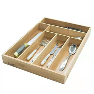 Bamboo Drawer Organizer Rectangular Adjustable <b>Storage</b> <b>Box</b> For <b>Kitchen</b> Tableware Utensil Divider With Multiple Compartments - Product Image 1