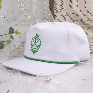 Wholesale Custom Embroidered 5 Panel <strong>Flat</strong> Brim <strong>White</strong> Snapback Hat <strong>Cap</strong> with Rope - Product Image 2