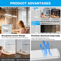 Lampe de bureau LED 48W à commande tactile, sans scintillement, anti-éblouissement, réglable, pour la protection des yeux, 4000K Ra95, idéale pour l'étude, le bureau, la chambre et le dortoir