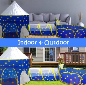 Tente de jeu pour enfants 3 pièces, thème Monde Spatial, avec tunnel de ramassage et piscine à balles, idéale pour cadeaux d'anniversaire - Product Image 4