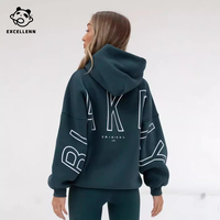 Sweat-shirt à capuche épais pour femme, en polaire anti-boulochage, coupe oversize, imprimé sur le devant, couleur unie, collection automne