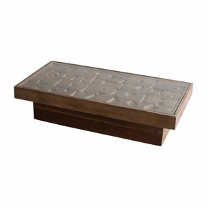 Mesa de Centro de Diseño Moderno y Único con Alfabeto de la A a la Z, Muebles para el Hogar, Base de Madera Antigua, Tapa de Vidrio - Product Image 2