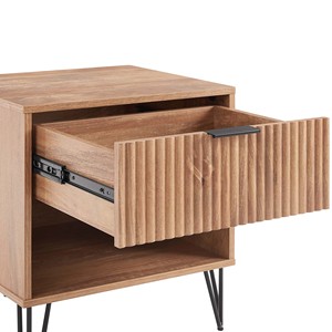 Nightstand In Golden Brown Wood With <b>Open</b> Shelf And Hairpin Legs - Product Image 5