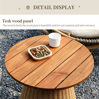 Table d'appoint de luxe personnalisée en teck et rotin, table basse d'extérieur en aluminium et rotin PE imperméable pour villa, patio et complexe hôtelier à Dubaï et en Arabie Saoudite