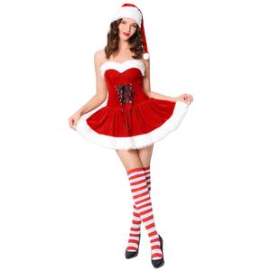Ensemble de costumes de Noël pour femmes Robe en velours avec chapeau de Père Noël pour <span class=keywords><strong>Cosplay</strong></span> - Product Image 4