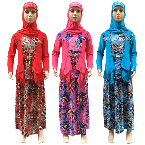 2020 뜨거운 판매 이슬람 전통 의류 이슬람 그릴 드레스 abaya 긴 스커트 with1set 3 pcs