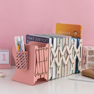 Soporte de libros extensible de estilo nórdico, sujetalibros ajustables, organizador de escritorio en forma de L para oficina, estante de almacenamiento de libros con portalápices - Product Image 2
