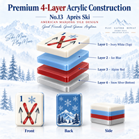 Ensemble de tuiles de mahjong en acrylique de luxe américain avec motifs de ski alpin pour les soirées de jeux d'hiver, idéal pour les cadeaux, la vente au détail et la personnalisation de marque